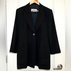 Vintage Holt Refrew, Classic Black Minimalist Office Style Blazer, 100% Wool